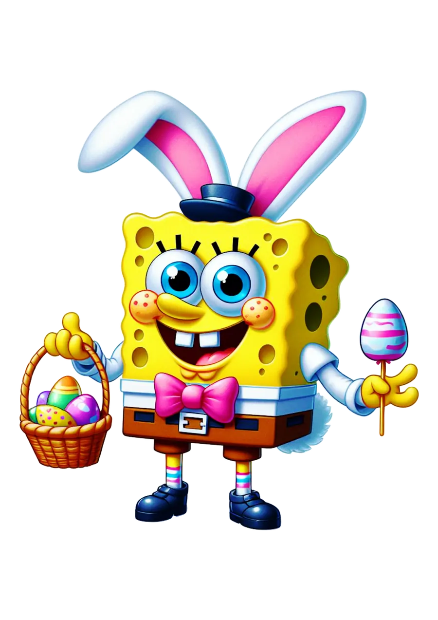 Bob Esponja com Cesta de Ovos de Páscoa PNG transparente