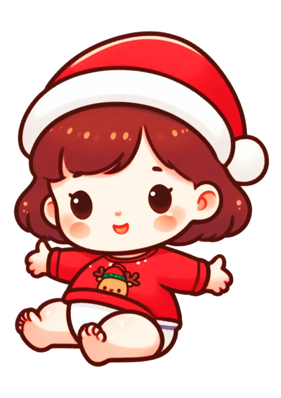 Bebê Menina com Gorro de Natal PNG transparente