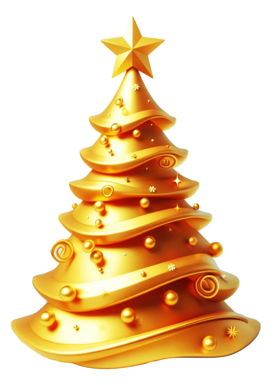 Árvore de Natal Dourada 3D PNG transparente