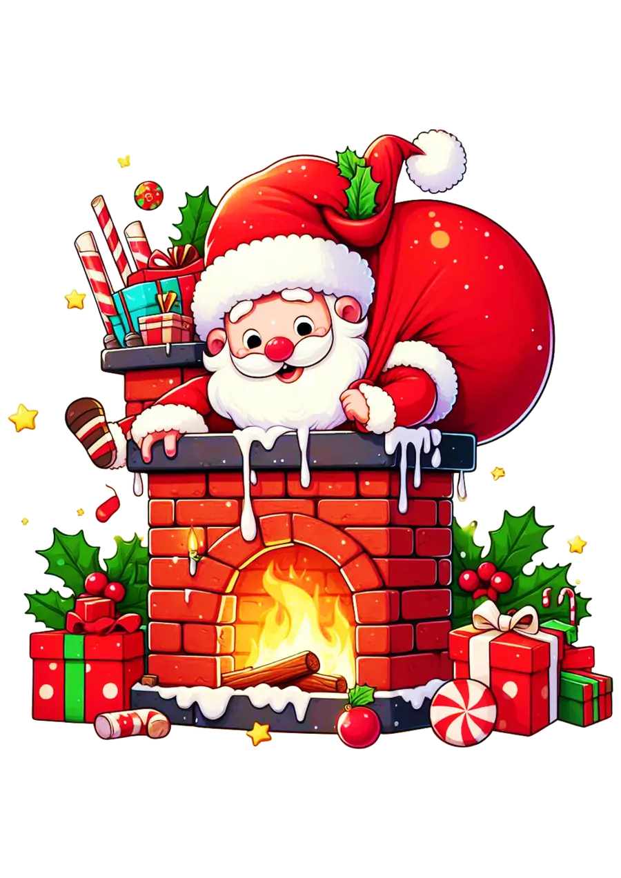 Papai Noel na Lareira com Presentes PNG transparente