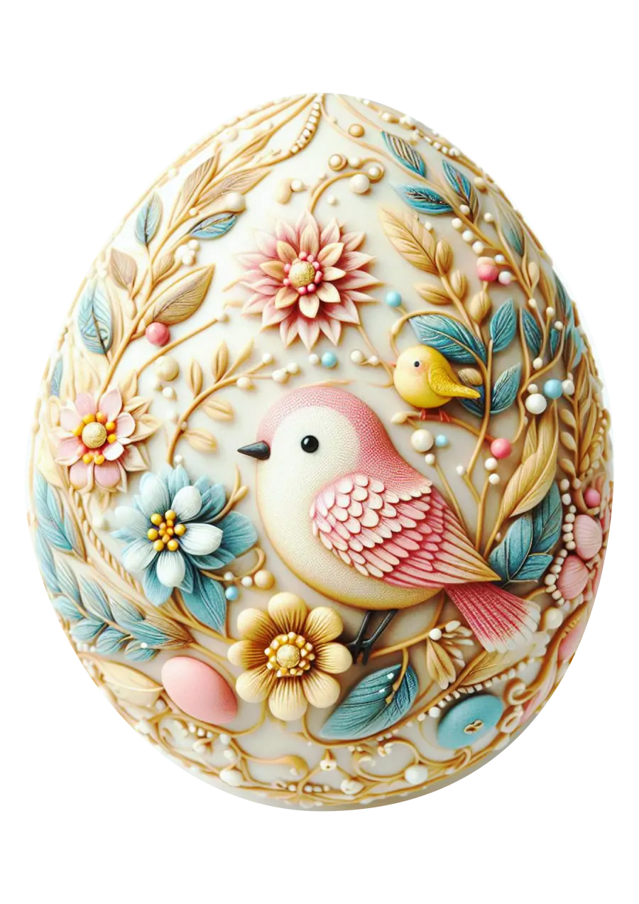 Ovo de Páscoa Decorado com Pássaro PNG transparente