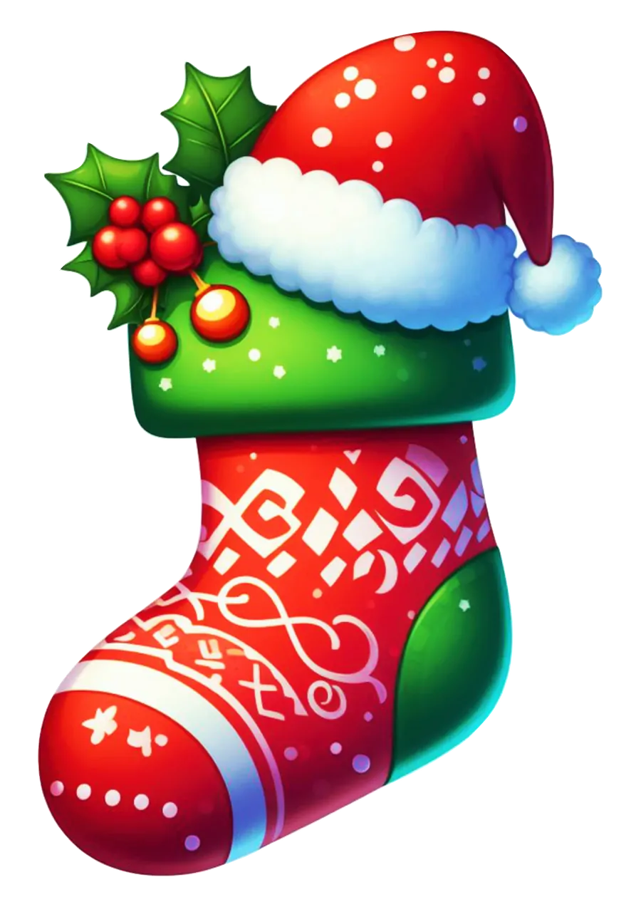 Meia Natalina com Gorro de Papai Noel PNG transparente