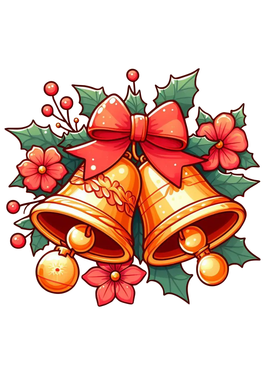 Sinos de Natal com Laço Vermelho e Flores PNG transparente