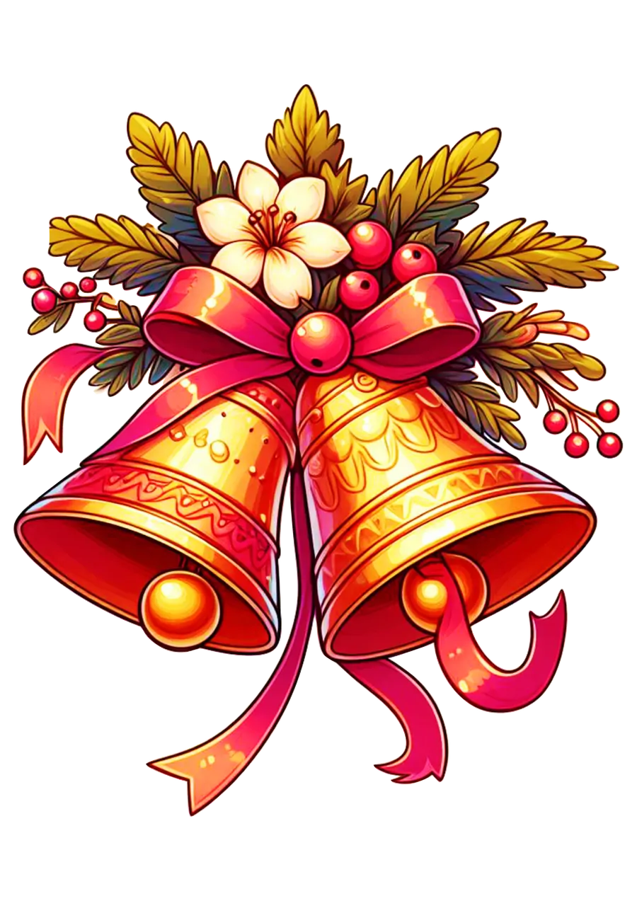 Sinos de Natal Dourados e Laço Vermelho PNG transparente
