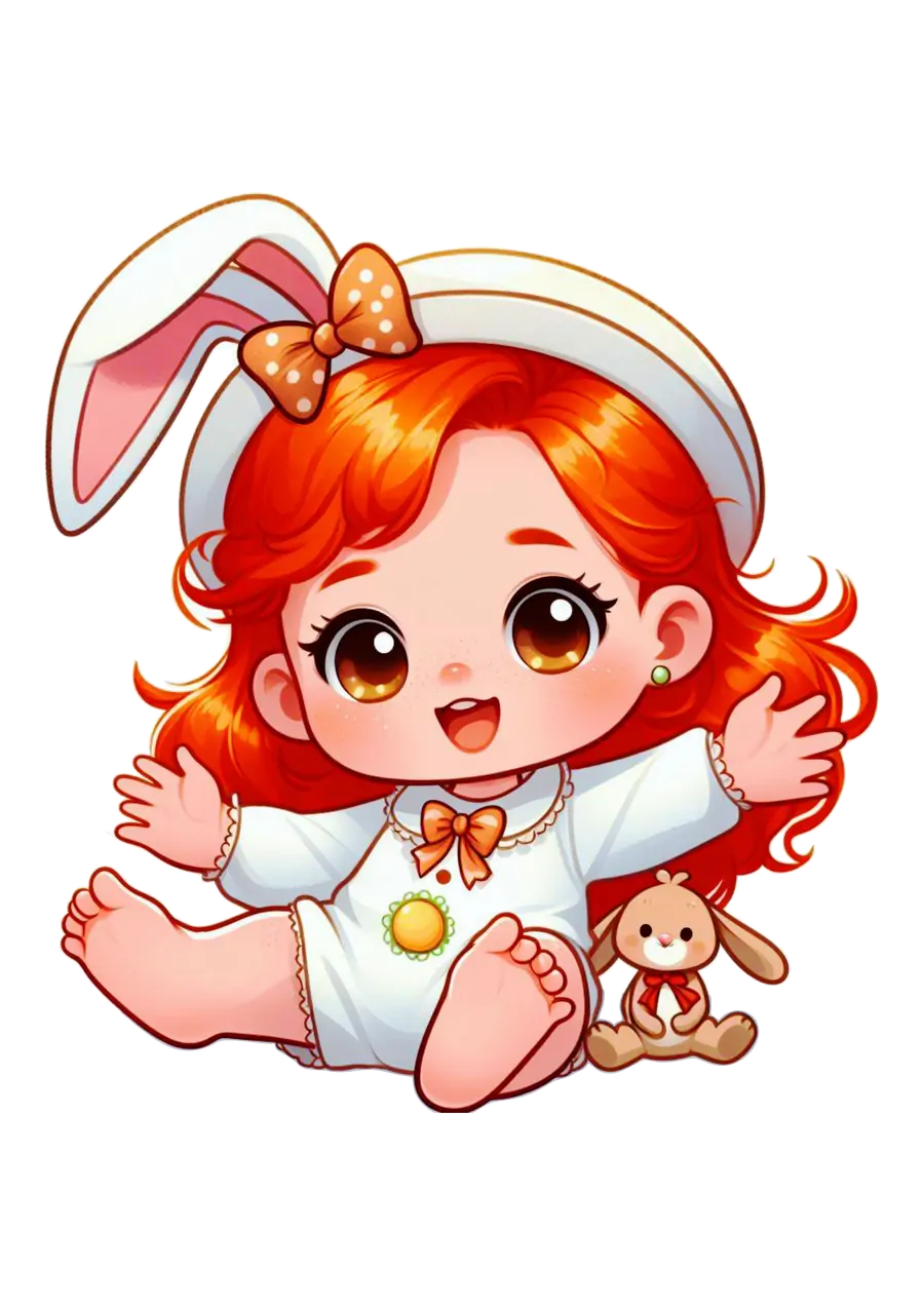Bebê Ruiva com Orelhas de Coelhinho PNG transparente