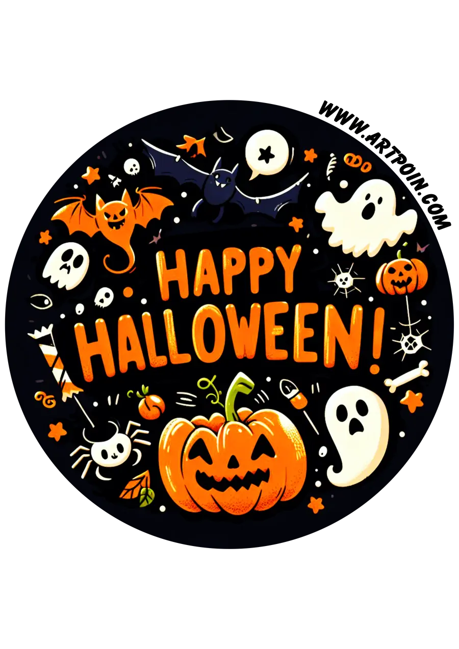 Adesivo Redondo Happy Halloween Assustador PNG transparente