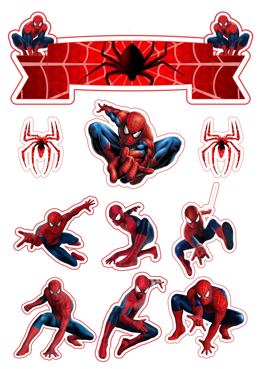 Kit Topo de Bolo Homem Aranha PNG transparente