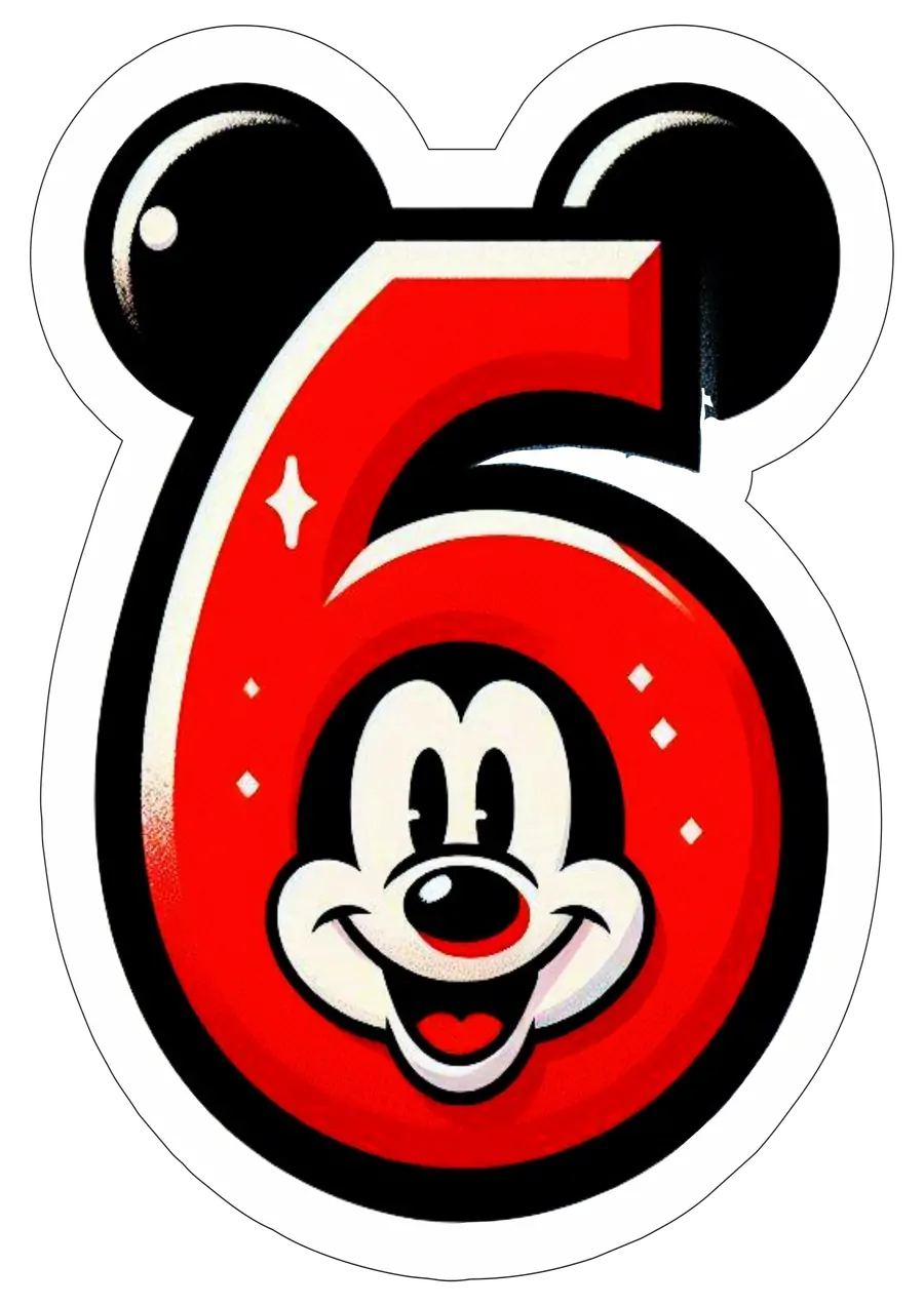 Número 6 com Rosto do Mickey PNG transparente