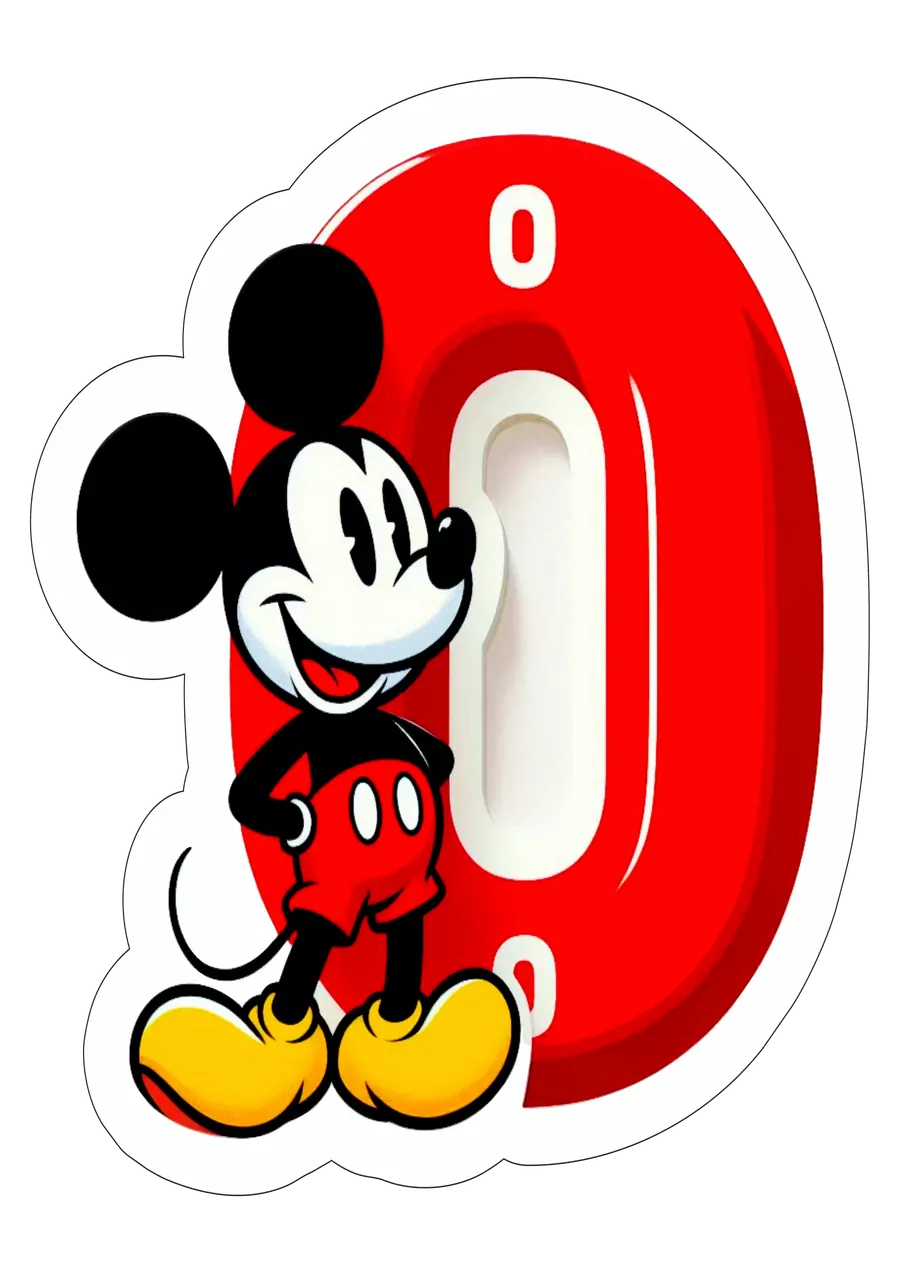 Mickey Mouse ao Lado do Número 0 PNG transparente
