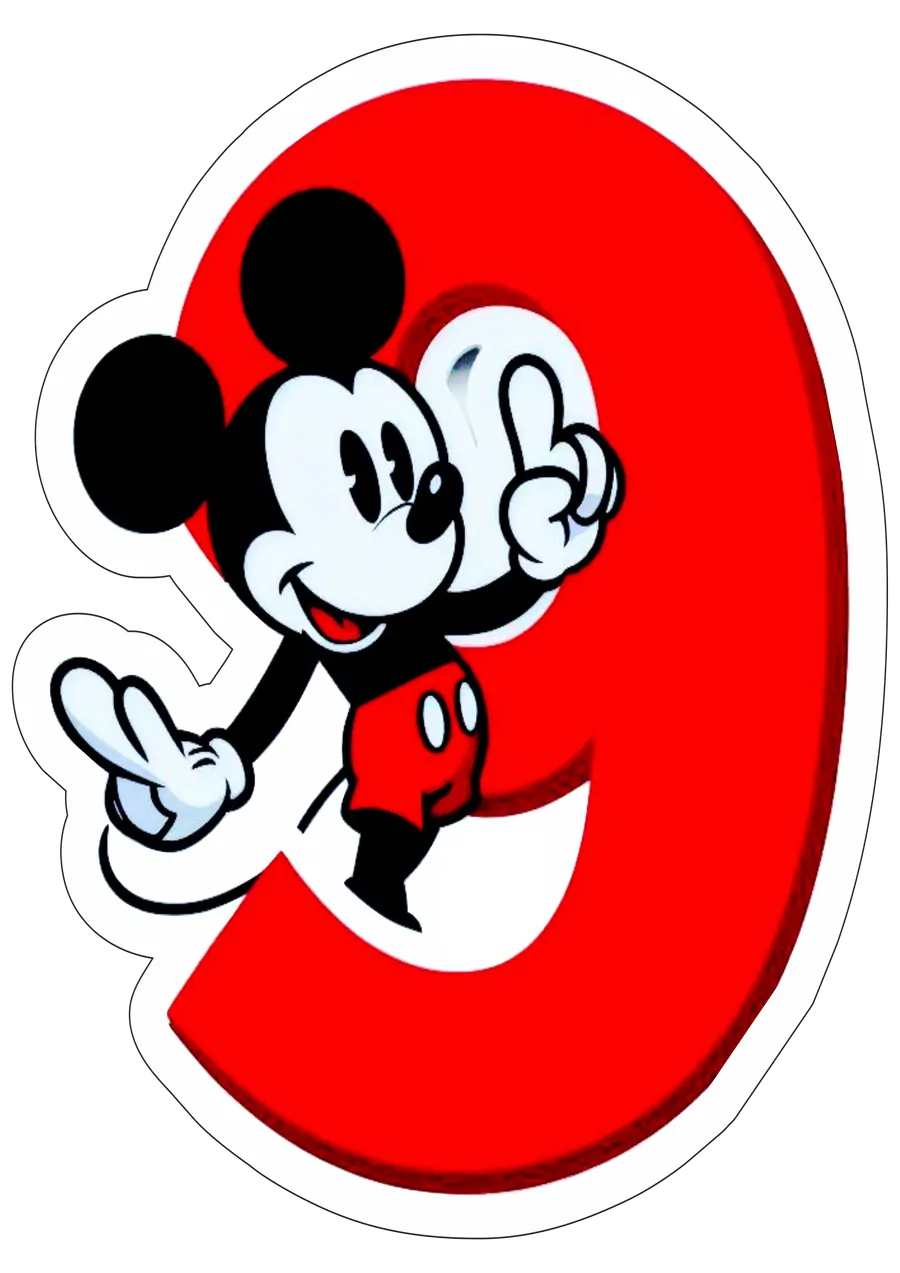 Mickey Mouse com Número 9 PNG transparente