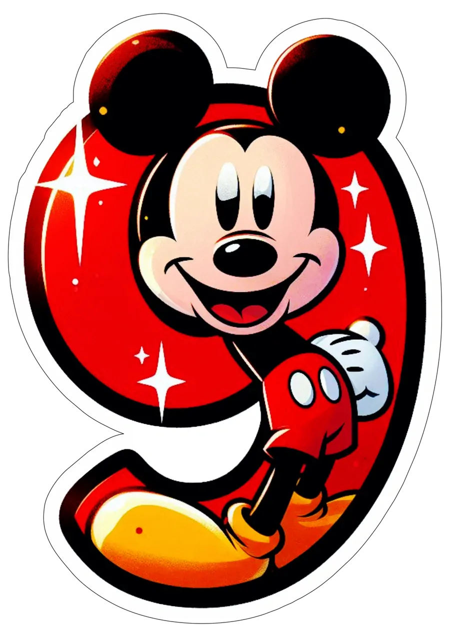 Número 9 com Rosto do Mickey PNG transparente