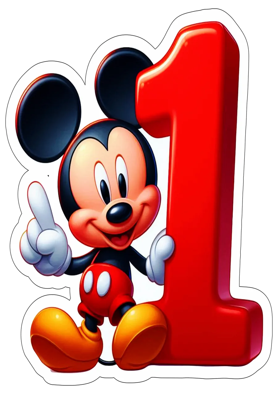 Mickey Mouse Apontando Número Um PNG transparente