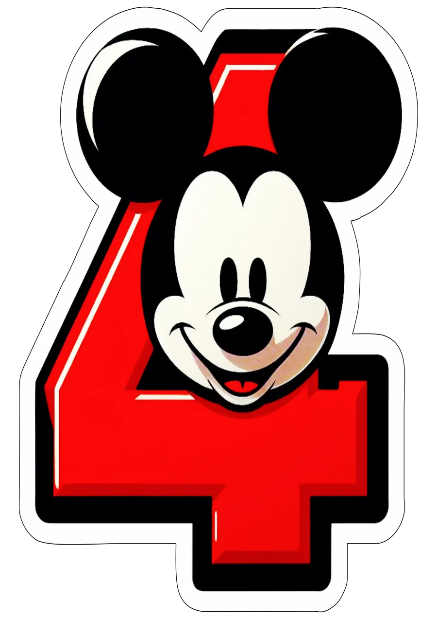 Rosto do Mickey com Número Quatro PNG transparente