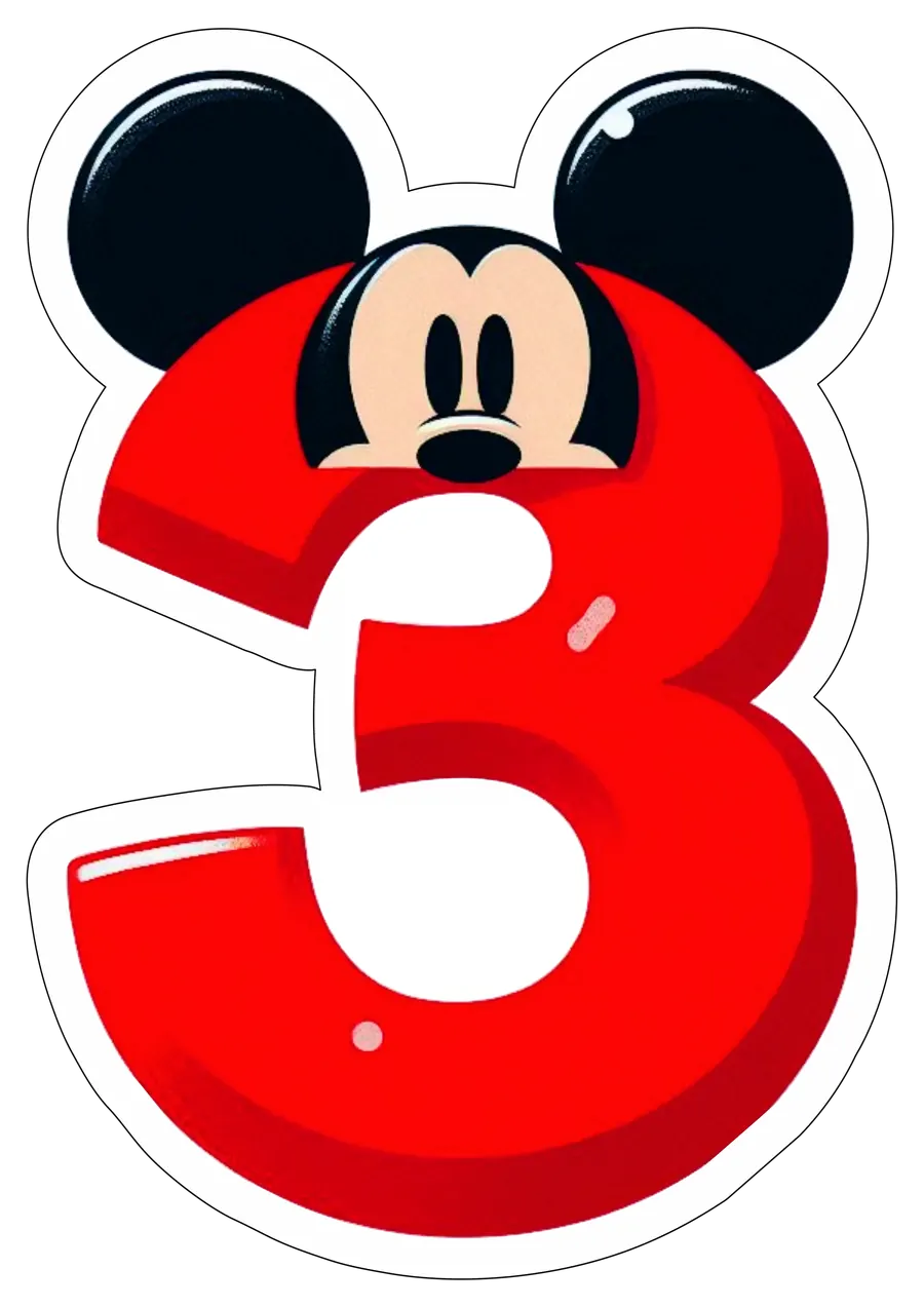 Número Três com Orelhas do Mickey PNG transparente
