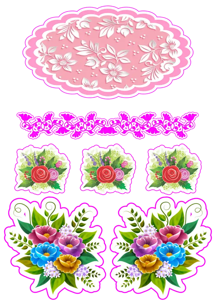 Flores Jardim Encantado Topo de Bolo PNG transparente