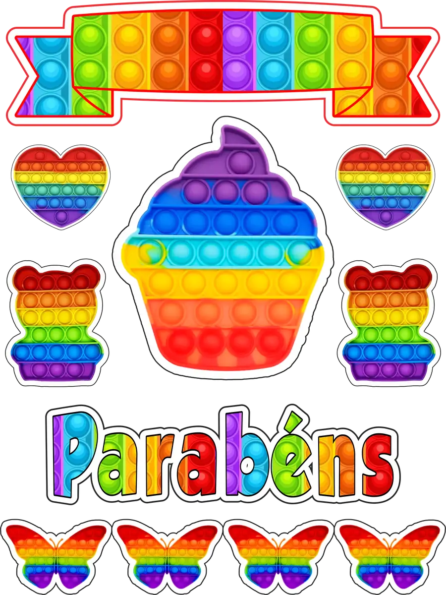 Topo de Bolo Pop It Colorido PNG transparente