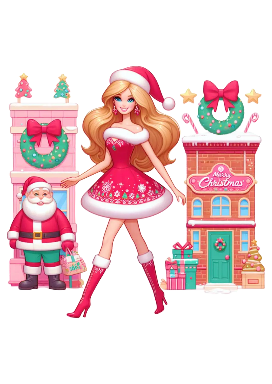 Boneca Estilo Barbie Tema de Natal PNG transparente