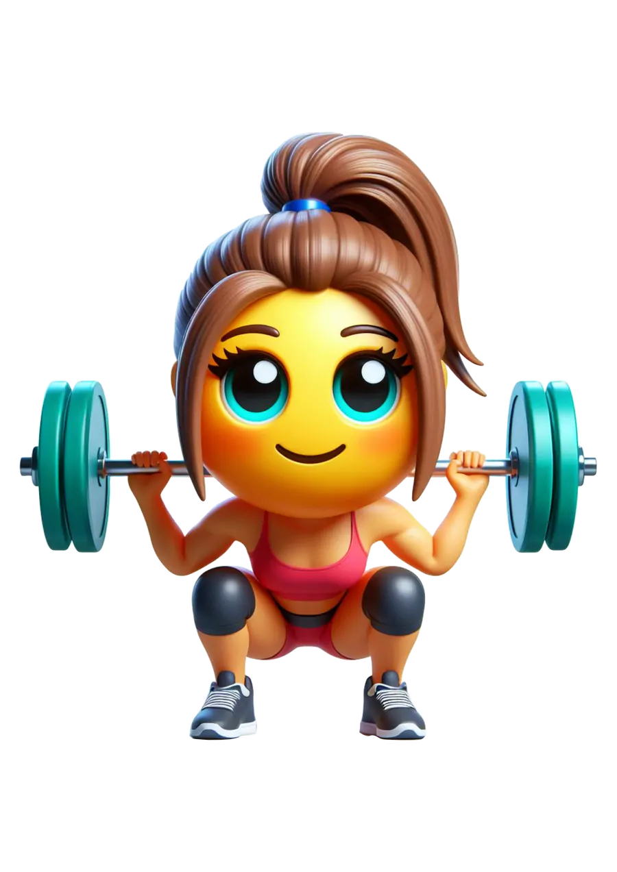 Mulher Emoji Agachando com Halteres PNG transparente