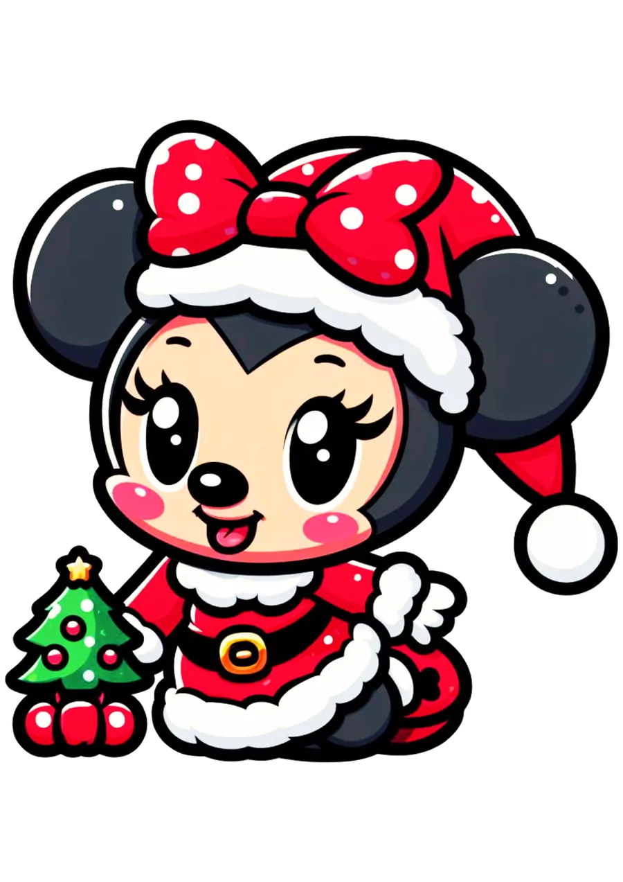 Minnie Mouse com Arvore de Natal PNG transparente