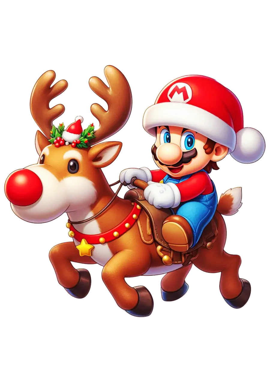 Super Mario em Rena Natalina PNG transparente