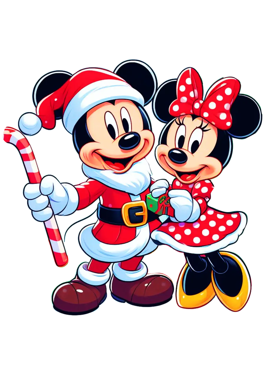 Mickey Papai Noel e Minnie com Presente PNG transparente
