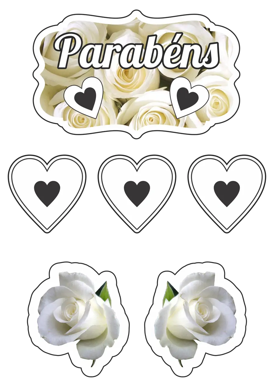 Topo de Bolo Rosas Brancas PNG transparente
