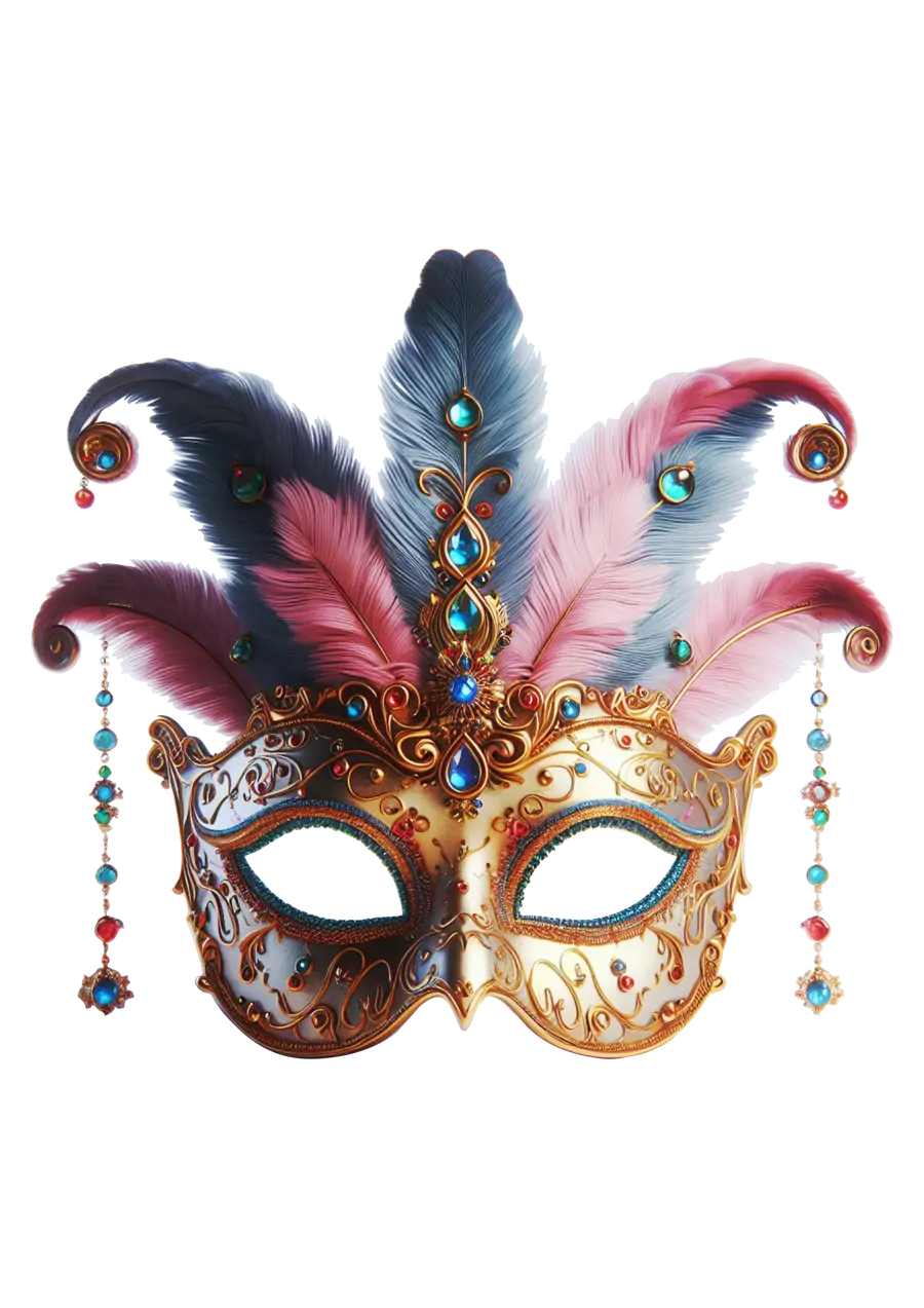 Máscara de Carnaval Dourada com Plumas PNG transparente