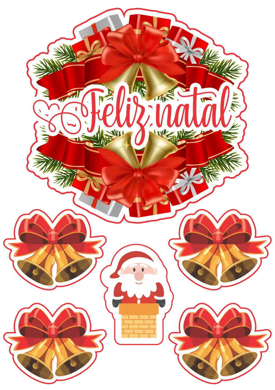 Topo de Bolo Feliz Natal com Papai Noel PNG transparente