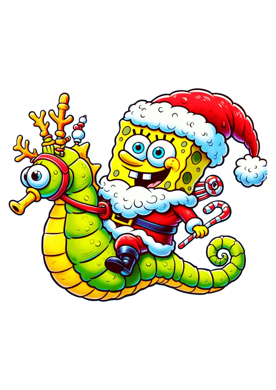 Bob Esponja com Roupa de Papai Noel PNG transparente