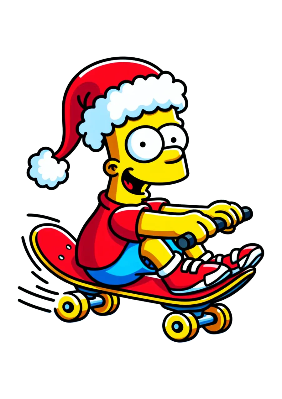 Bart Simpson com Gorro de Natal e Skate PNG transparente