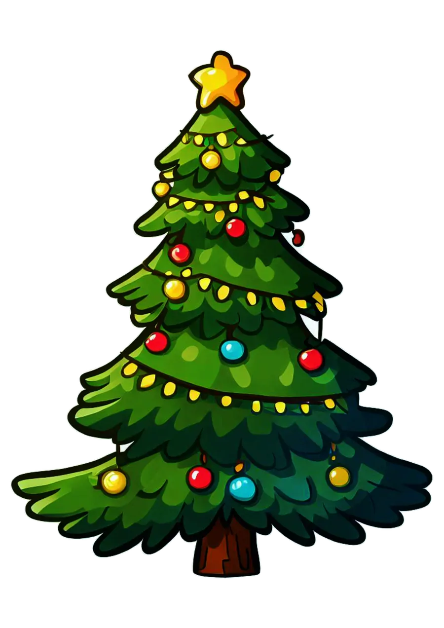 Árvore de Natal Decorada com Estrela PNG transparente