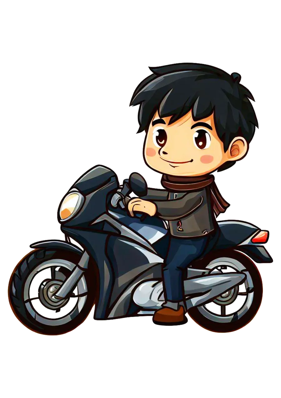 Jovem Motoboy Pilotando Moto Preta PNG transparente
