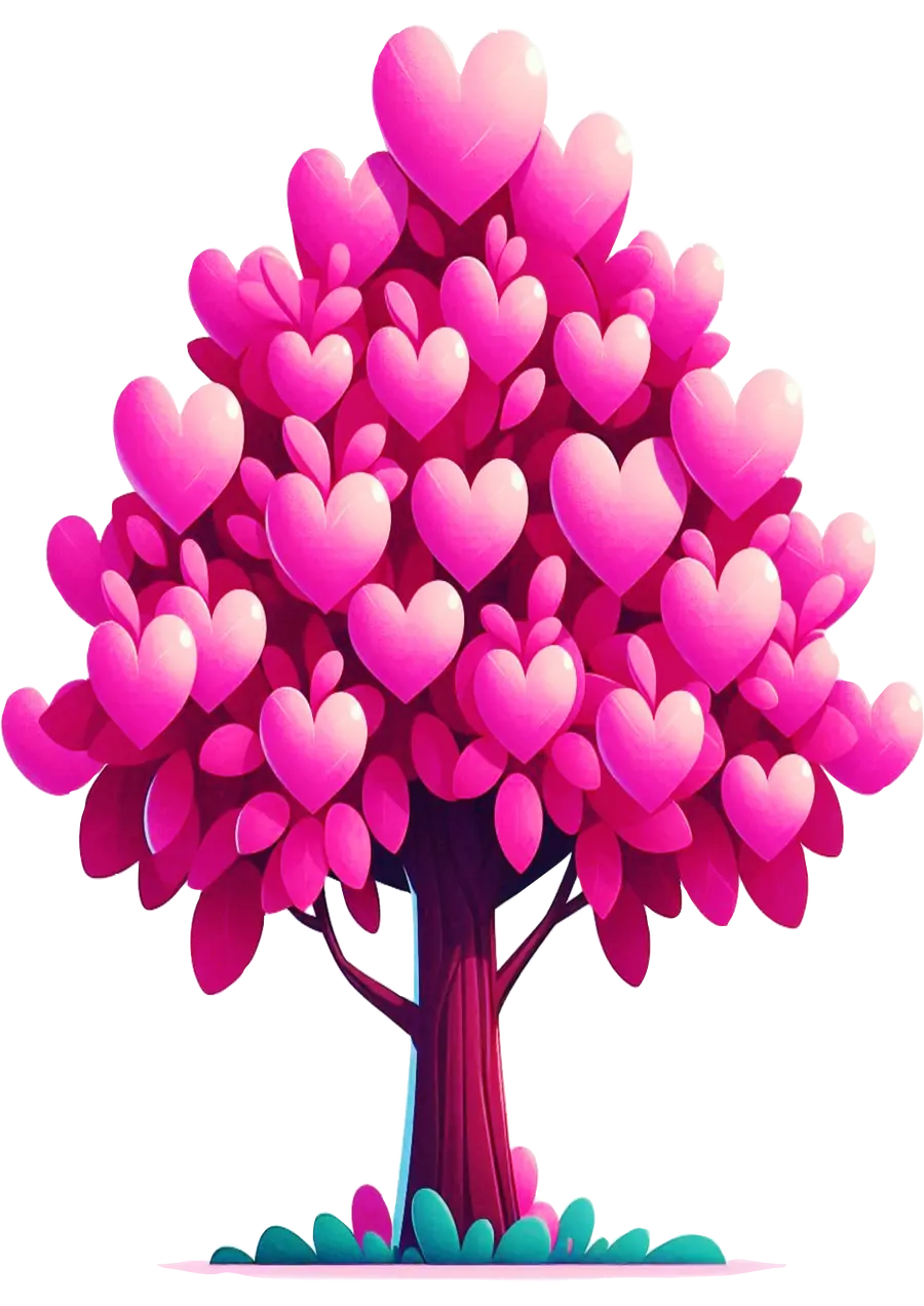 Arvore Rosa com Folhas de Coracao PNG transparente