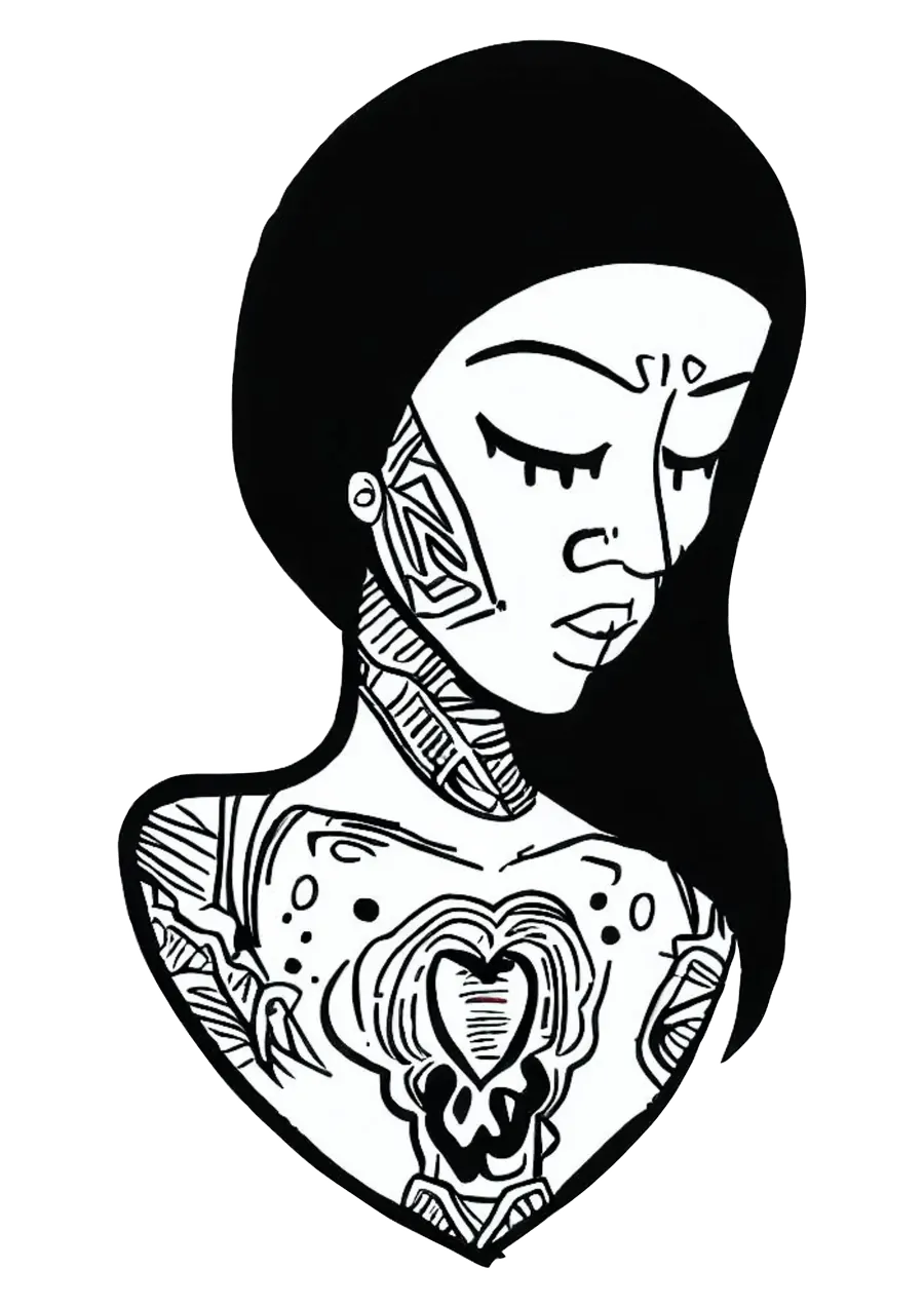 Ilustração Psicodélica de Mulher Tatuada PNG transparente