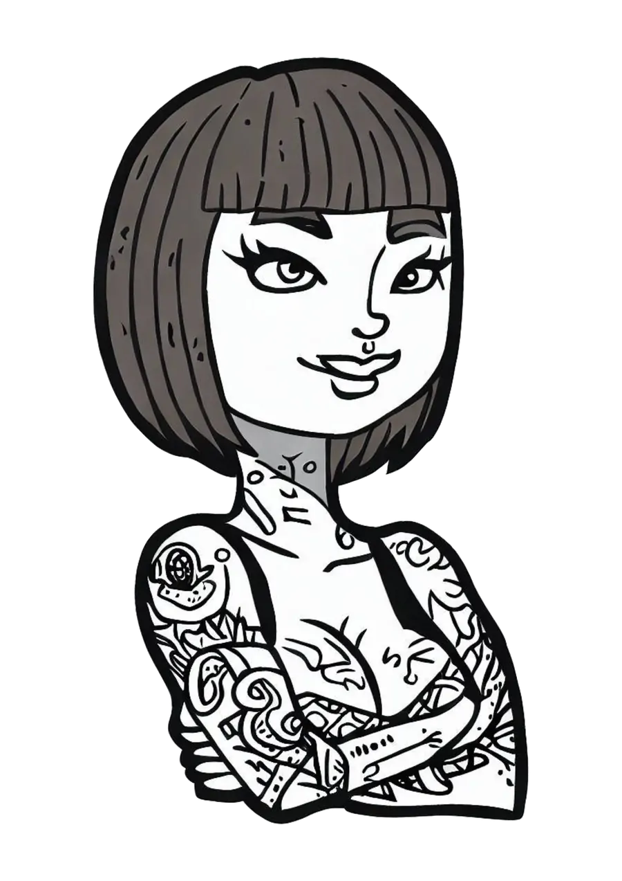 Mulher Tatuada com Cabelo Curto Desenho PNG transparente