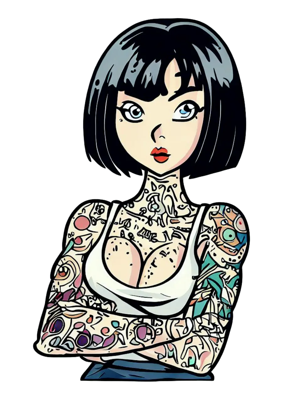 Mulher Oriental Tatuada Estilo Anime PNG transparente