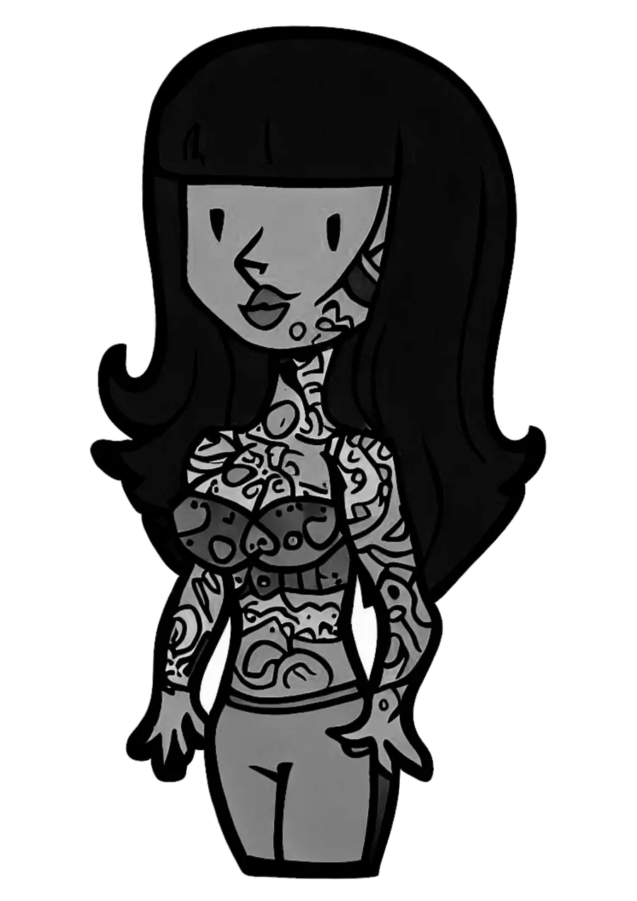 Mulher Tatuada Cabelo Liso PNG transparente