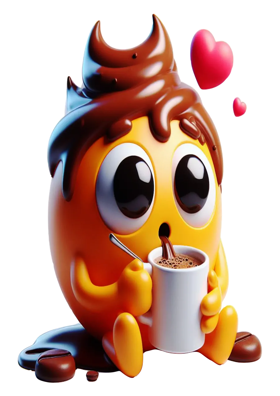 Emoji Fofinho Tomando Café com Corações PNG transparente