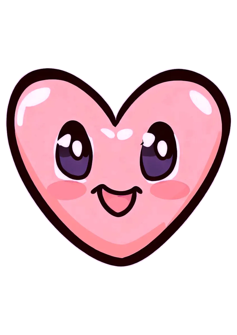 Coração Rosa Kawaii Sorrindo PNG transparente