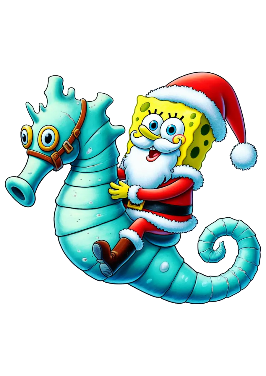Bob Esponja Noel no Cavalo Marinho PNG transparente