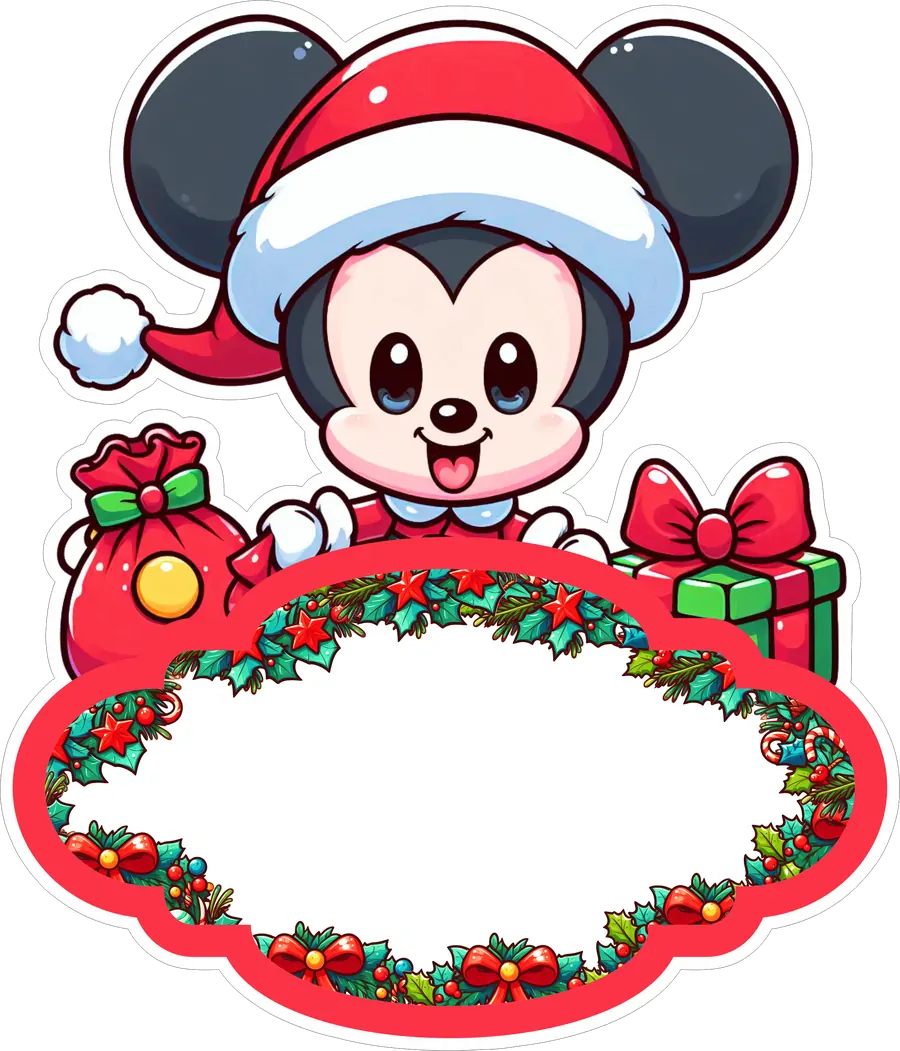 Mickey Mouse com Moldura de Natal PNG transparente