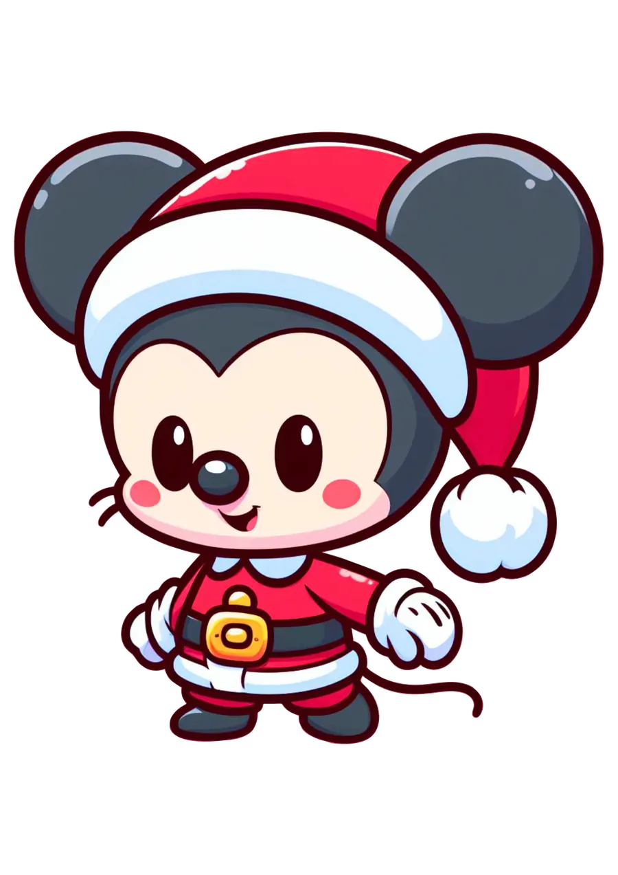 Mickey Mouse Chibi com Roupa de Papai Noel PNG transparente