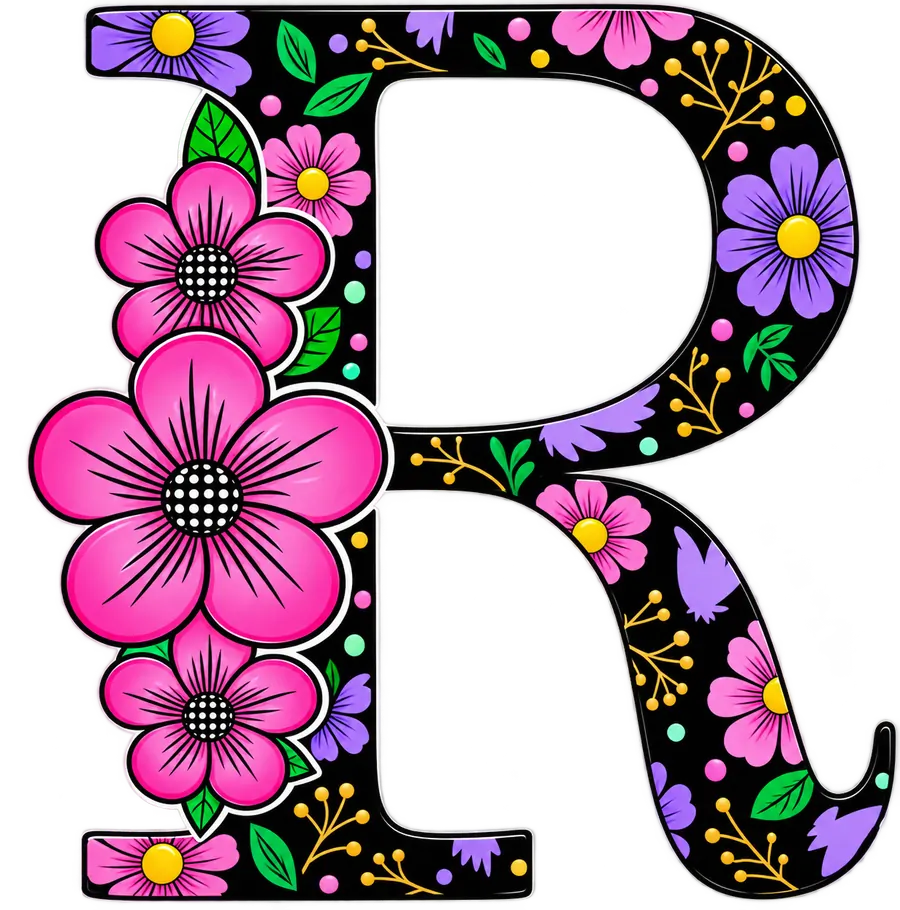 Letra R Floral Colorida PNG transparente