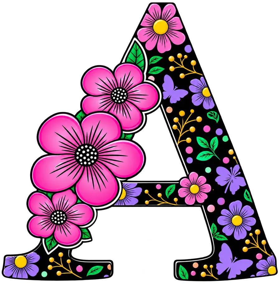Letra A Floral Colorida PNG transparente