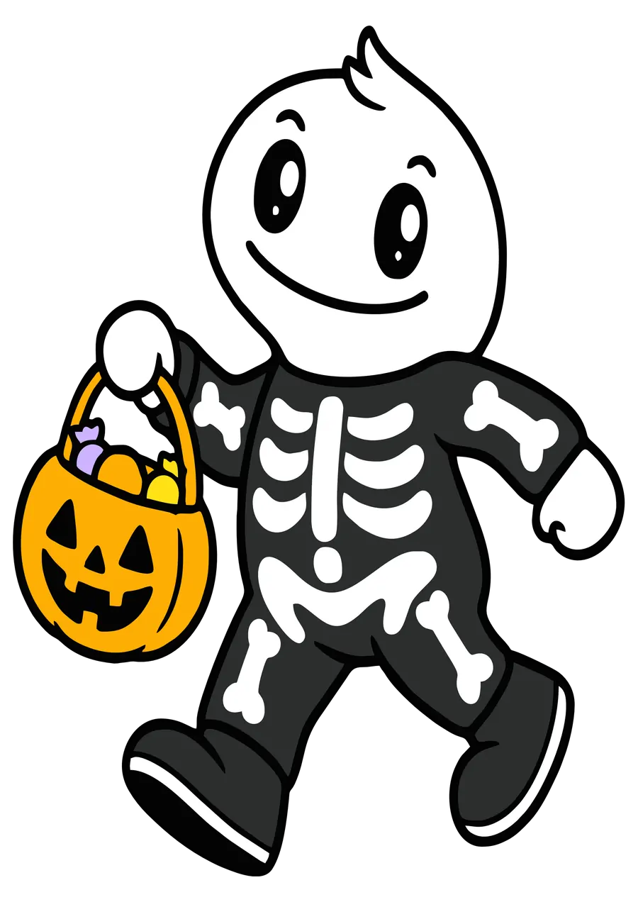 Menino Fantasiado de Esqueleto no Halloween PNG transparente