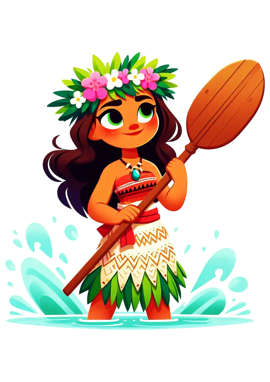 Moana com Remo e Flores PNG transparente