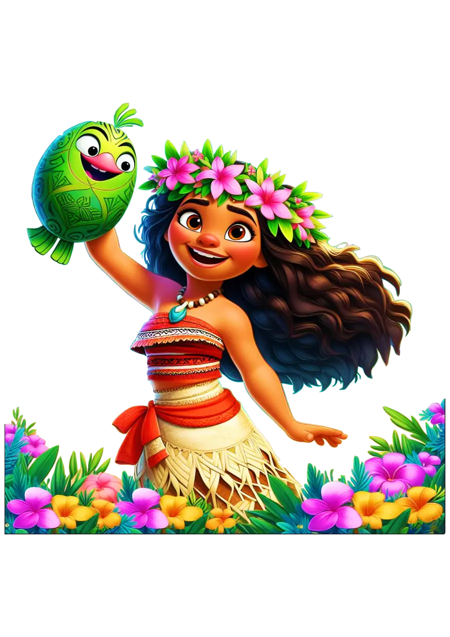 Moana com Flores e Pássaro PNG transparente