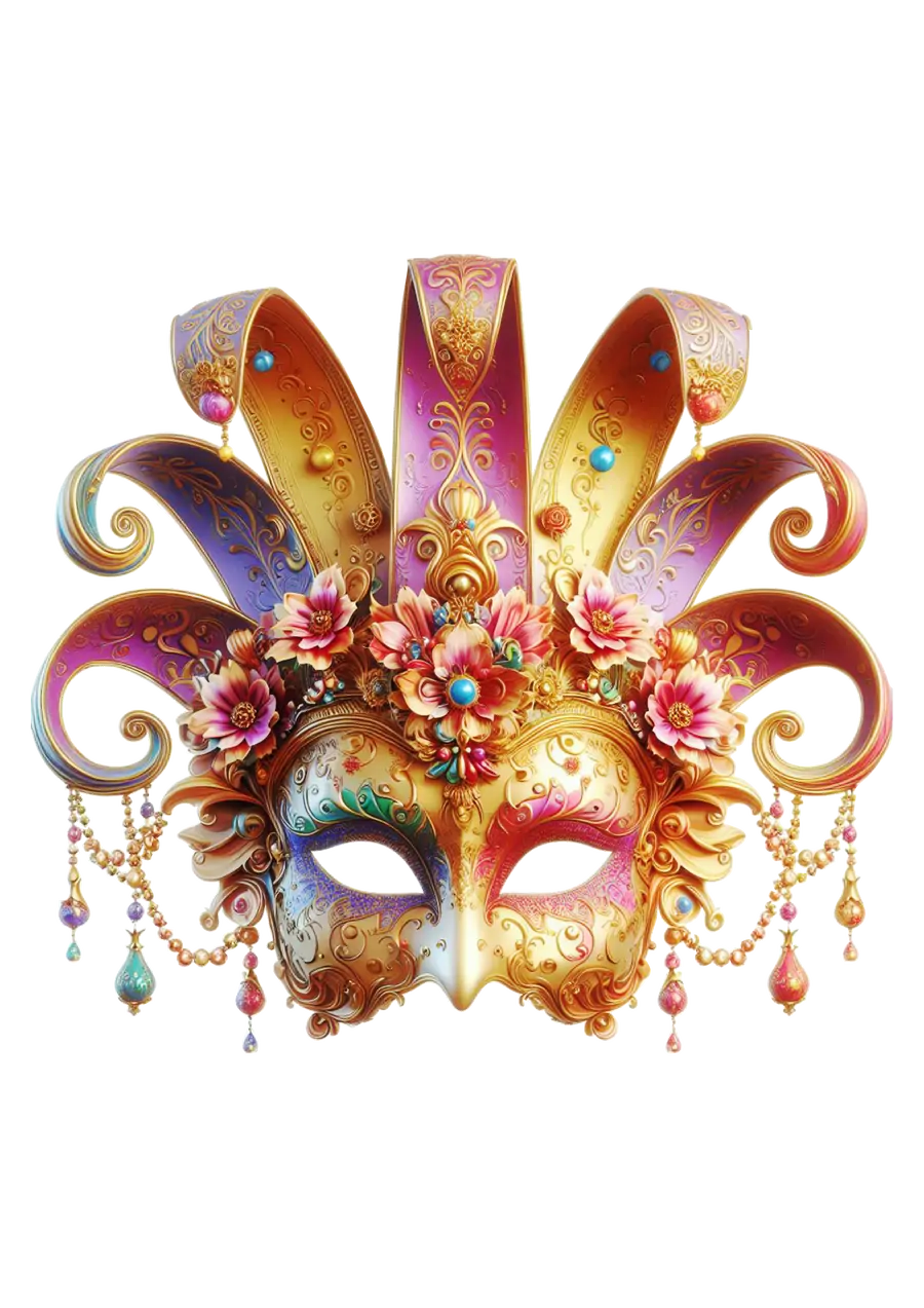 Máscara de Carnaval Dourada e Colorida PNG transparente