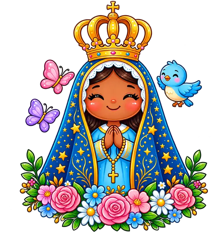 Nossa Senhora com Flores e Coroa PNG transparente