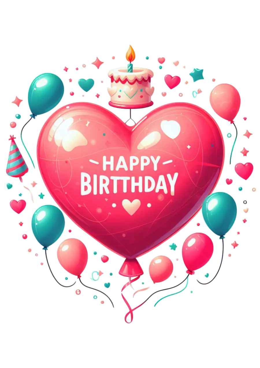 Balao Coracao Happy Birthday PNG transparente